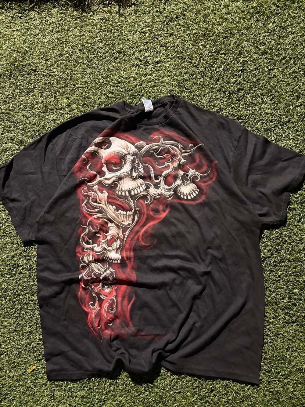 Delta Apparel Skull Flames Graphic T-Shirt Size 2XL Black Cotton Punk Goth Y2K